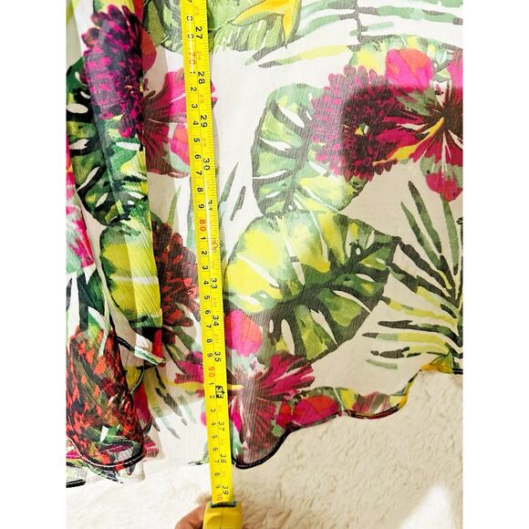 Steve Madden Floral Beachy Kimono Swim Layer One Sz Chiffon Sheer Open Oversized - Picture 7 of 9